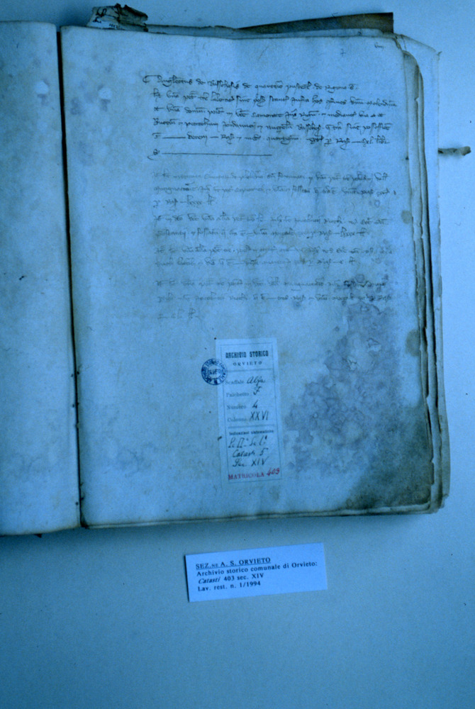 01-A/1994 - Catasto. Orvieto, Sezione di Archivio di Stato - Prima del restauro
dia_04289
Keywords: SAS Orvieto,Rest.01/1994,Rest.01-A/1994