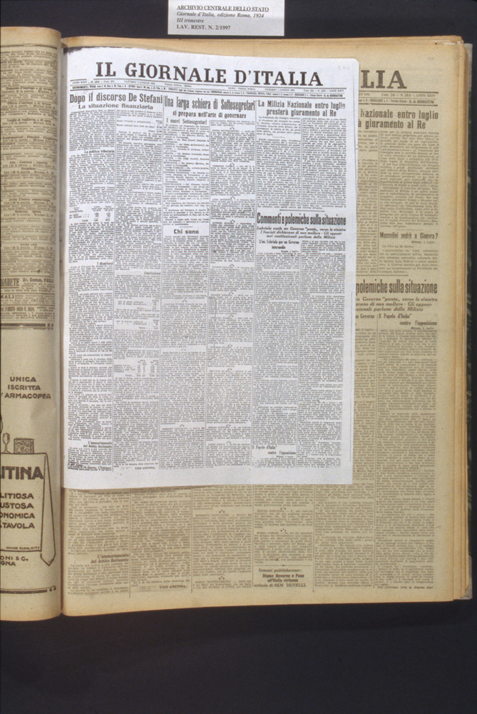 02-02/1997 - Il Giornale d'Italia. Roma, Archivio Centrale dello Stato - Dopo il restauro
dia_07023
Keywords: ACS Roma,Rest.02/1997,Rest.02-02/1997,Rest.12/1996,Rest.12-02/1996