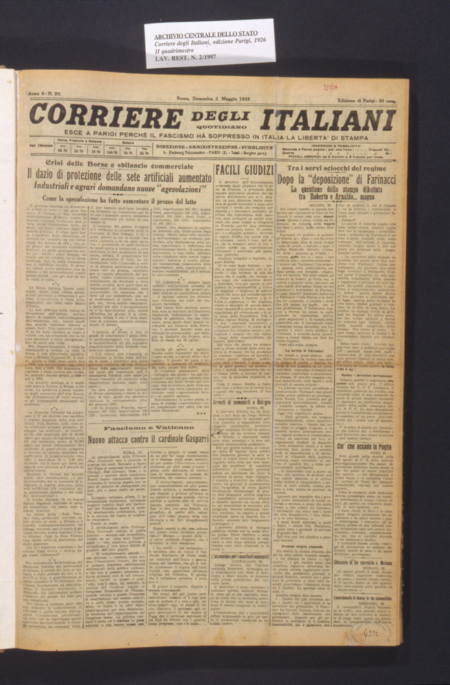 02-01/1997 - Corriere degli italiani. Roma, Archivio Centrale dello Stato - Dopo il restauro
dia_07031
Keywords: ACS Roma,Rest.02/1997,Rest.02-01/1997,Rest.12/1996,Rest.12-01/1996