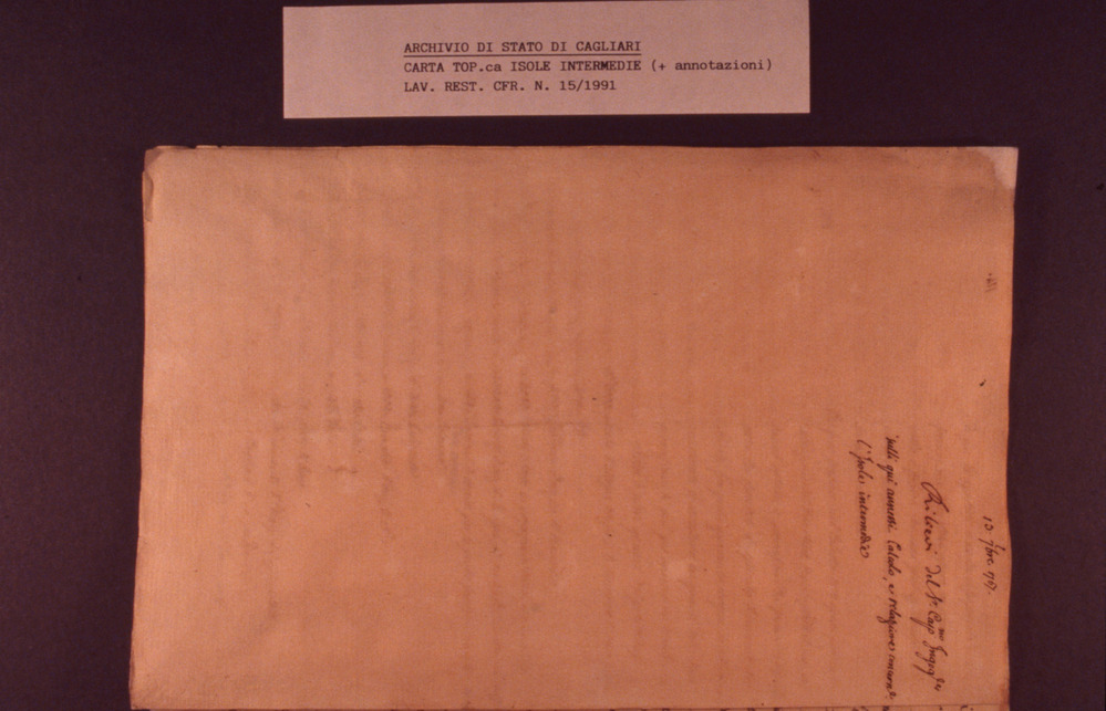 15-01/1991 - Annotazioni di mappa topografica. Cagliari, Archivio di Stato - Dopo il restauro
dia_03065
Keywords: AS Cagliari,Rest.15/1991,Rest.15-01/1991