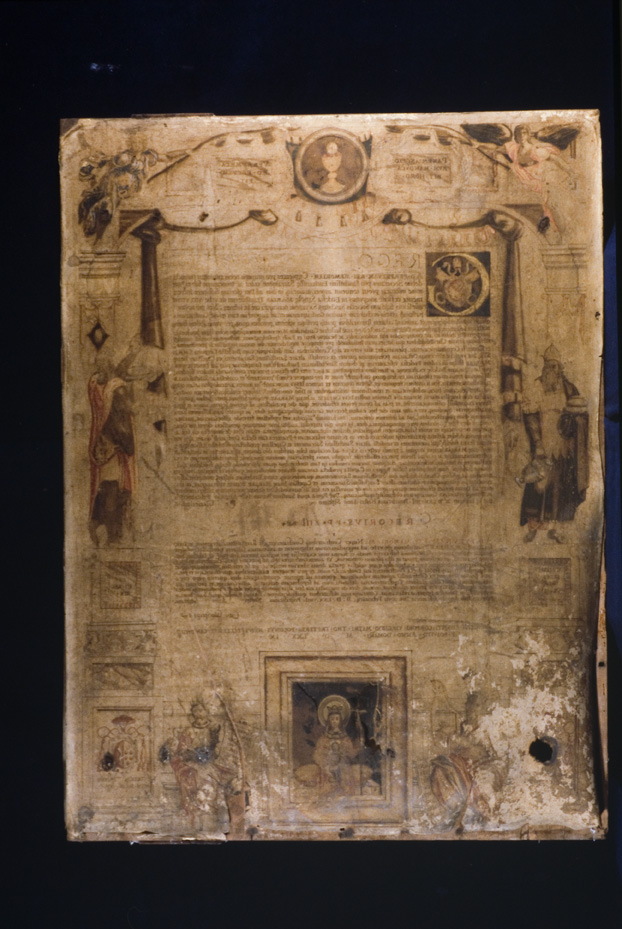 Pergamena con ritratto di Papa Gregorio 13., 1579. Roma, Basilica di Santa Maria in Trastevere
icpal_06340
Keywords: 976/1983, 976.2/1983, Basilica S. Maria in Trastevere Pergamena ritratto Papa Gregorio 13. - 1579, Basilica S. Maria in Trastevere