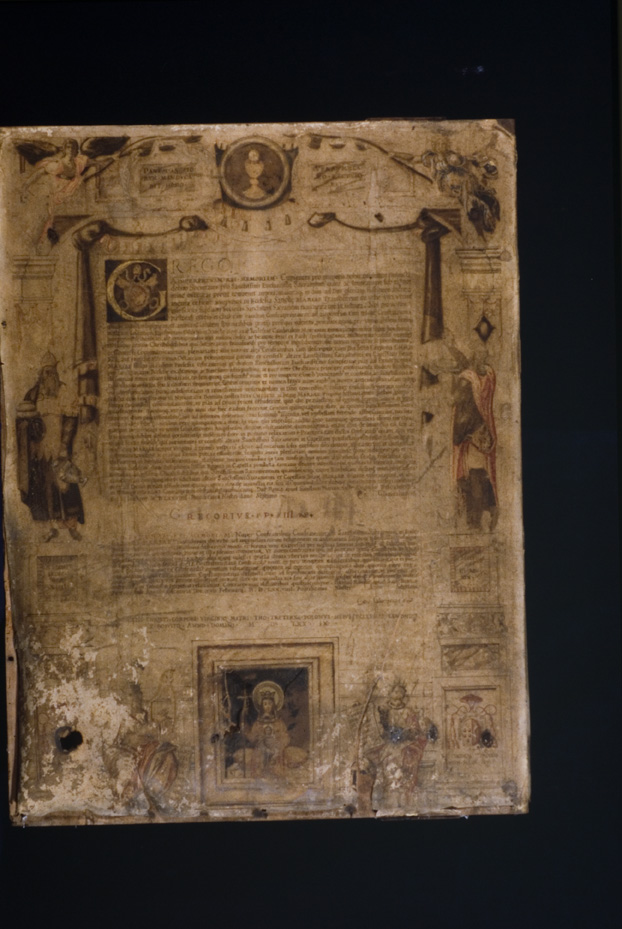 Pergamena con ritratto di Papa Gregorio 13., 1579. Roma, Basilica di Santa Maria in Trastevere
icpal_06342
Keywords: 976/1983, 976.2/1983, Basilica S. Maria in Trastevere Pergamena ritratto Papa Gregorio 13. - 1579, Basilica S. Maria in Trastevere