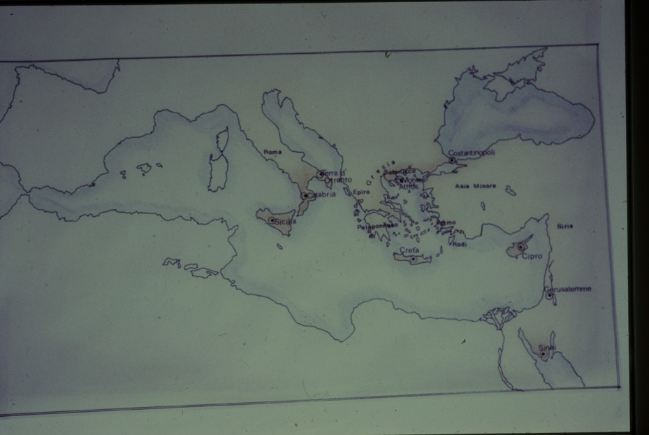 	Carta geografica dei centri di copia dell'impero bizantino. Città del Vaticano, Mostra 