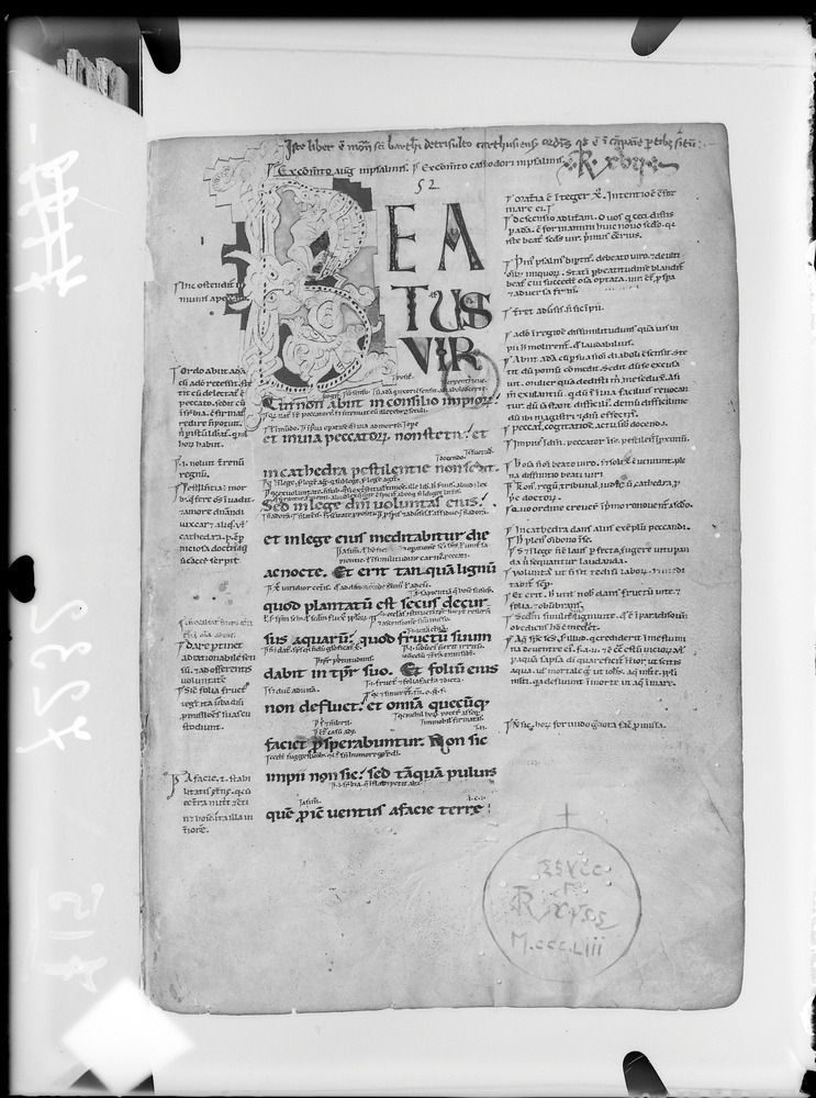 Roma, Biblioteca Nazionale Centrale, Ms. “Beatus Vir”
doc_00715_001r
Keywords: BNCR Ms. “Beatus Vir”, Decorazioni zoomorfe, BNCR