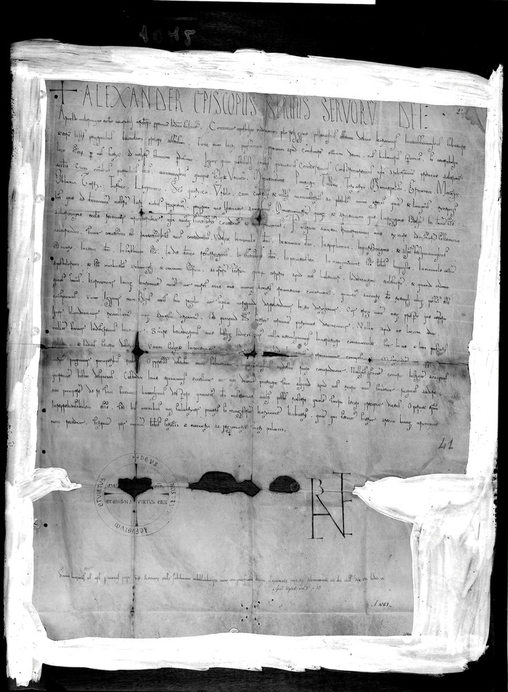 Bolla papale di Alessandro 2. Acerenza, Biblioteca Arcivescovile
doc_01042
Keywords: Acerenza B Arcivescovile Bolla Alessandro 2. [1068], Bolle pontificie, 11. sec., Acerenza B Arcivescovile