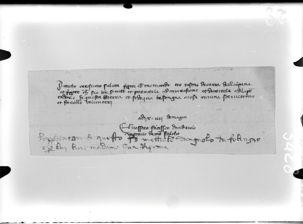 Lettera di cartaio fabrianese, 15. sec.
doc_00028_a
Keywords: Lettere cartai fabrianesi