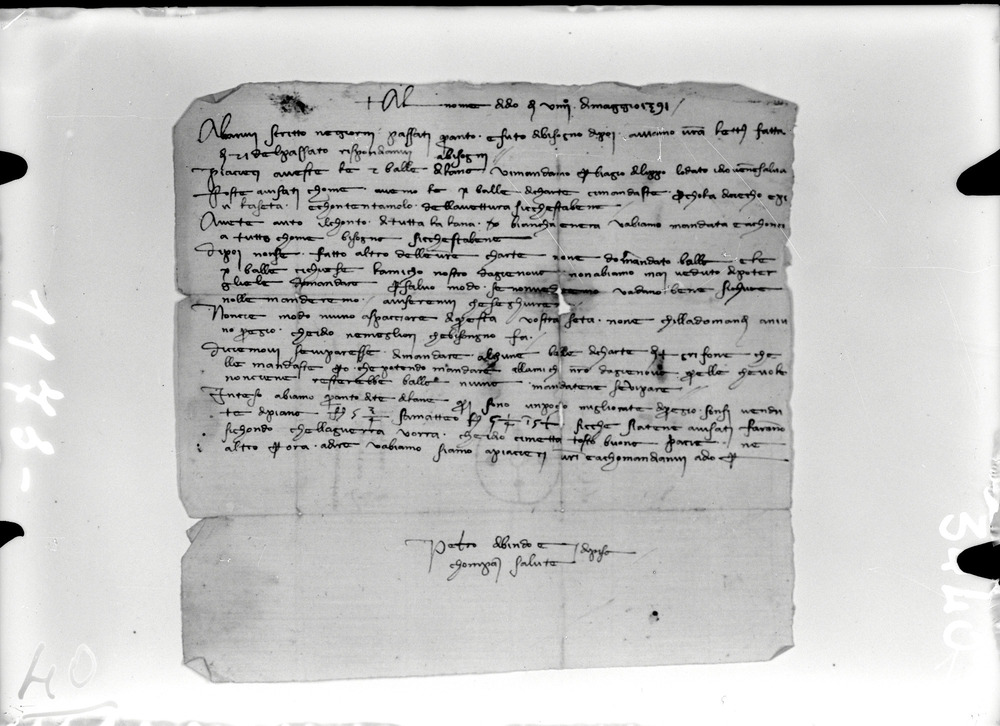Lettera di cartaio fabrianese, 15. sec.
doc_00040_a
Keywords: Lettere cartai fabrianesi