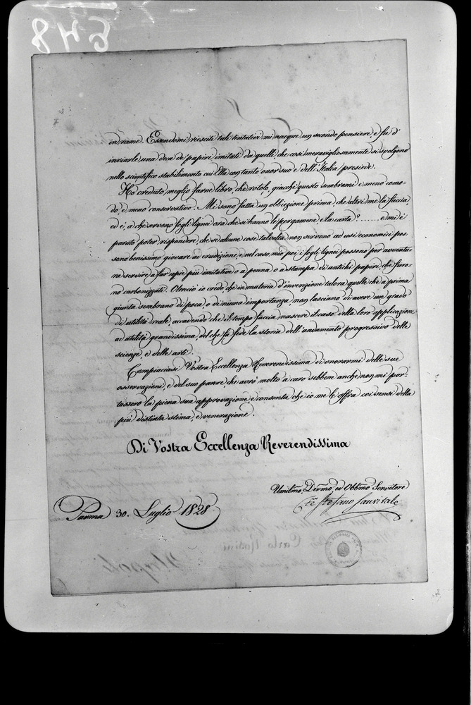 Lettera del Conte Stefano Sanvitale a Monsignor Don Carlo Rosini, 30 luglio 1828
doc_00849_b
Keywords: Lettera Conte Stefano Sanvitale, Autografi