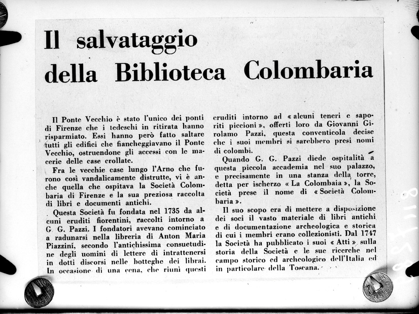 Firenze, Biblioteca dell'Accademia toscana di scienze e lettere La Colombaria. Periodo bellico
ist_0811
Keywords: Toscana,Guerra