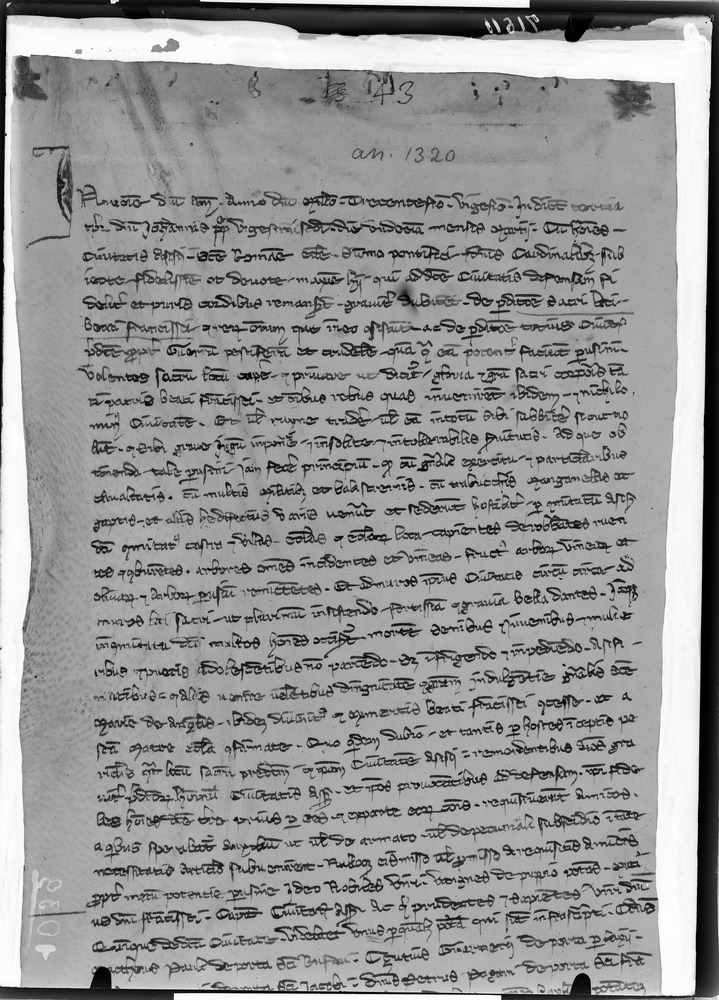 Documento d'archivio a. 1320. Assisi, Biblioteca del Sacro Convento di San Francesco Documento d'archivio anno 1320
doc_01039a
Keywords: Assisi B Basilica S. Francesco Doc. a. 1320, Assisi B Basilica S. Francesco