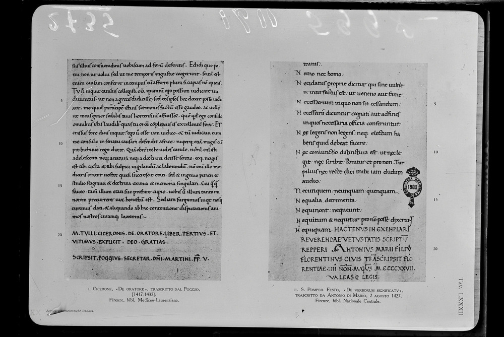 Firenze, Biblioteca Medicea Laurenziana (sinistra) - Firenze, Biblioteca Nazionale Centrale (destra)
doc_02735
Keywords: Laurenziana - BNCF