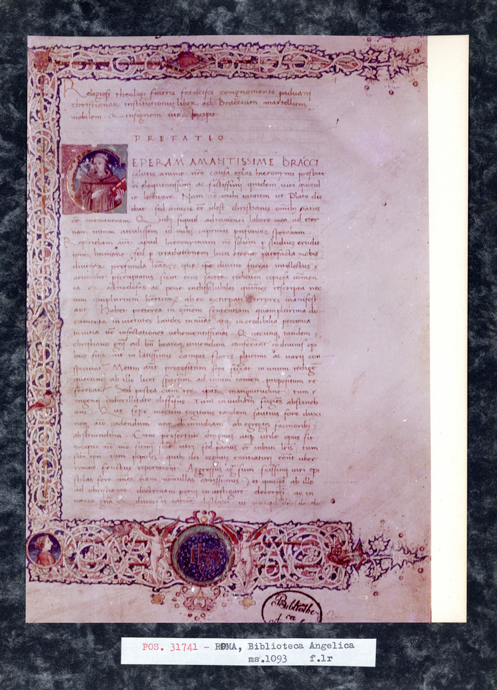 Roma, Biblioteca Angelica, Ms. 1093
pos_31741
Keywords: Angelica Ms. 1093, Ritratti, Decorazioni zoomorfe, Decorazioni antropomorfe, Angelica