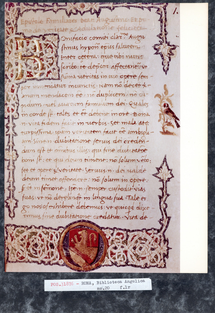 Roma, Biblioteca Angelica, Ms. 20
pos_31876
Keywords: Angelica Ms. 20, Stemmi, Decorazioni zoomorfe, Angelica